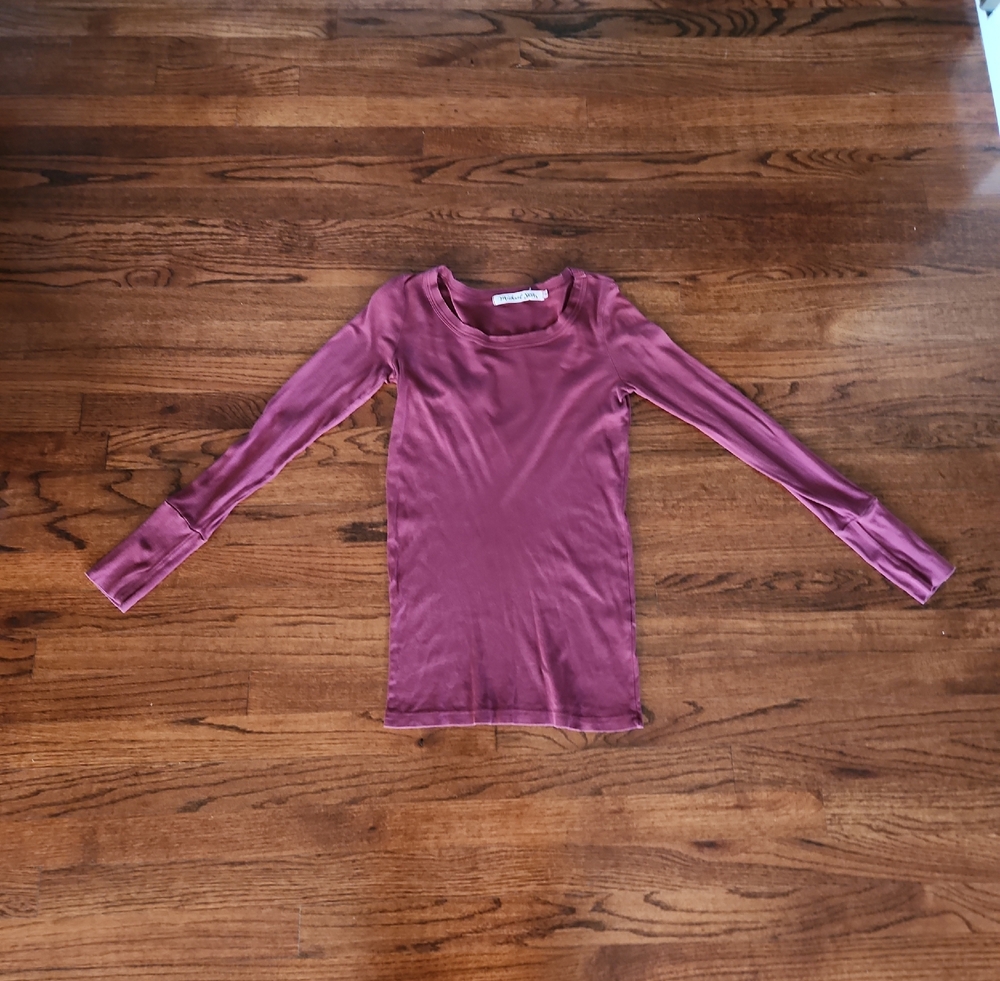 Michael Stars Long-Sleeve Scoop Neck Top in Mauve